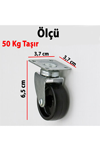 Badem10 Set of 4 Swivel Furniture Casters with Plate 50 mm Black Color Durable Load Bearing Industry Caster Set
