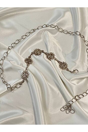 Fiori Sun Silver Detailed Women's Waist Chain Waist Belt, Dress Belt, Skirt Belt, Trouser Belt