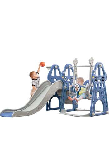 XIUWOO Toddler Slide and Swing Set 4 in 1 Toddler Playground with Swing Slide Climber and Basketball