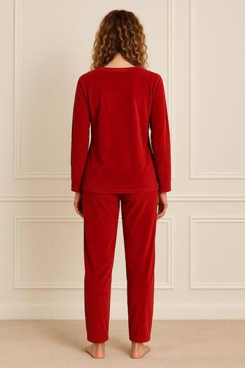 Pemilo Women's 13165-2651 Long Sleeve Velvet Pajama Set Red