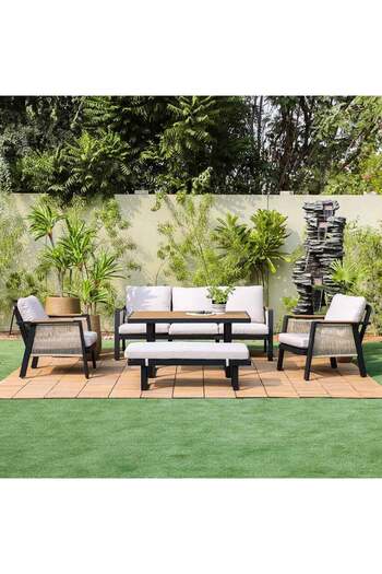 Danube Home Loren 7-Seater Outdoor Sofa Set - Grey Aluminium & Rope - 2-Year Warranty - Stylish & Durable