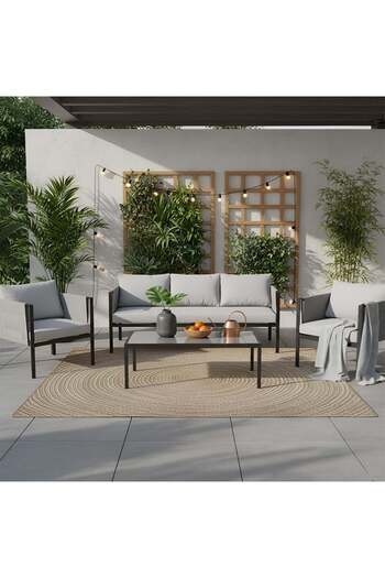 Danube Home Lianne 5-Seater Outdoor Sofa Set - Grey Steel & Texteline, Includes 1 Three-Seater & 2 Singles