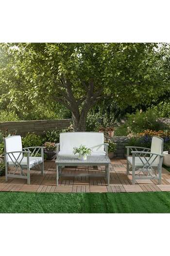 Danube Home Opel Wooden 2+1+1 Outdoor Sofa Set - Grey - 1 Year Warranty - Includes 2-Seater & 2 Single Seats