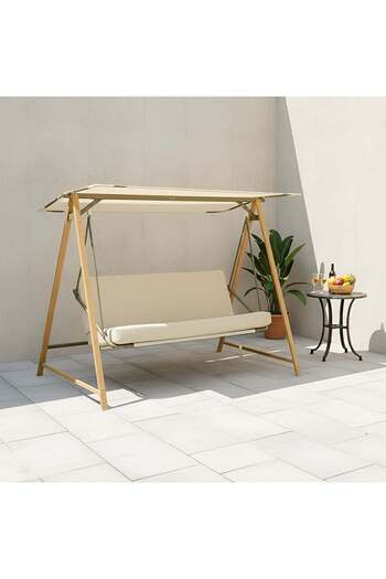 Danube Home Camila 3-Seater Steel Swing with Canopy - Beige Outdoor Swing with Cushions & 1 Year Warranty