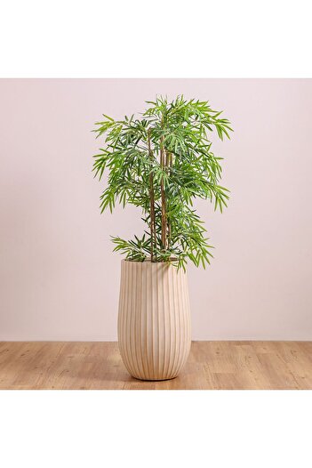 Danube Home Fiber Clay Pot - Wide Ribs - Off-White - 48x48x75 CM - Durable Outdoor Garden Accessory