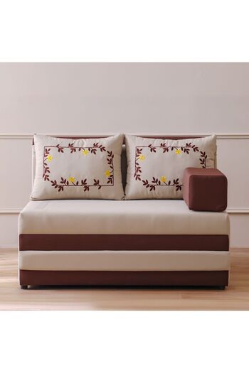 Danube Home Arabian Majlis Outdoor Sofa Set - Brown Fabric, 2-Seater with Cushions & Handrest, UAE