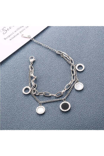 Pursehuit Silver-plated, stainless steel bracelet, 2 layers, with round pieces, 18k gold-plated, Demian C2