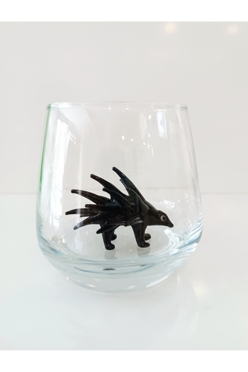 ADAMODART Black Hedgehog Glass Figured Water Cup
