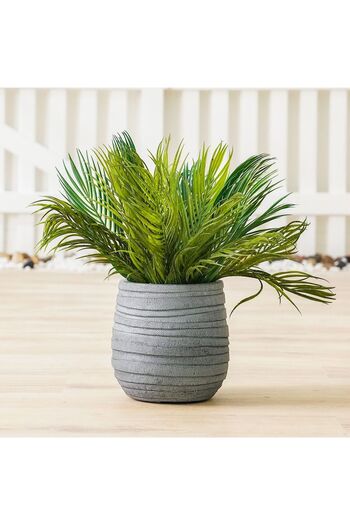 Danube Home Dark Grey Fiber Clay Pot with Elegant Ribbon Design - 22x22x22 CM - Ideal for Outdoor Gardens