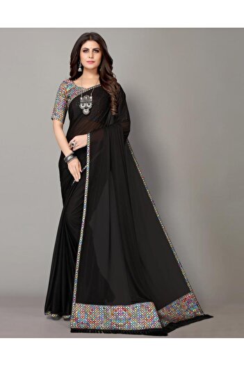 iza Black Plain Saree