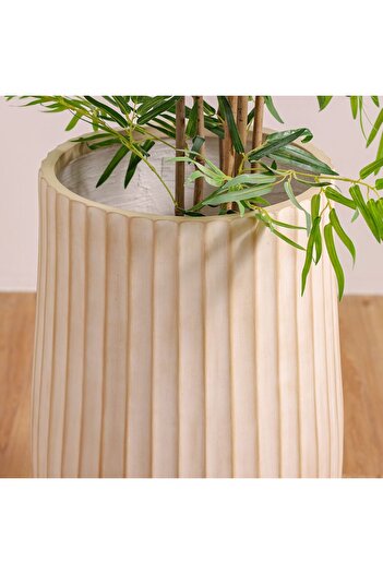 Danube Home Fiber Clay Pot - Wide Ribs - Off-White - 48x48x75 CM - Durable Outdoor Garden Accessory