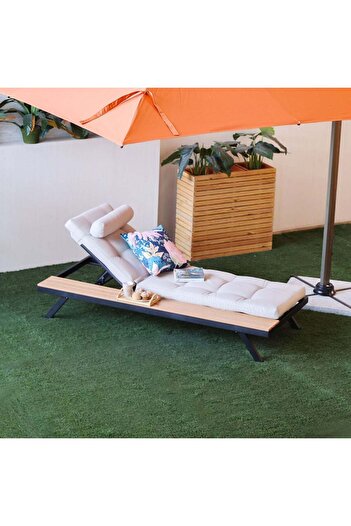 Danube Home Sunny Lounger with Attached Side Table - Beige Outdoor Sun Lounger, 1 Year Warranty, Comfort Design