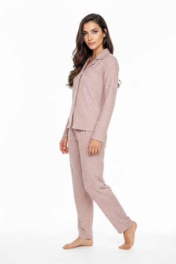 Bravie Luxury Soft Powder Checkered Long Sleeve Women's Pajama Set – 3049