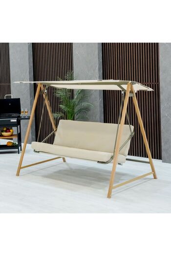 Danube Home Camila 3-Seater Steel Swing with Canopy - Beige Outdoor Swing with Cushions & 1 Year Warranty