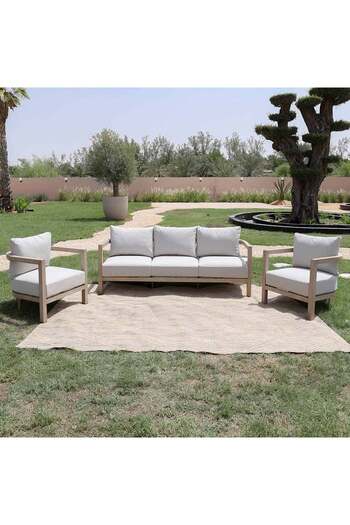 Danube Home Pedro 5-Seater Outdoor Sofa Set - Natural Wood & Beige Cushions - 2-Year Warranty Included