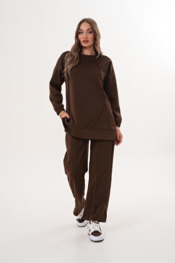 WestBound Women's Sportswear Crew Neck Casual Sport Set Brown 717