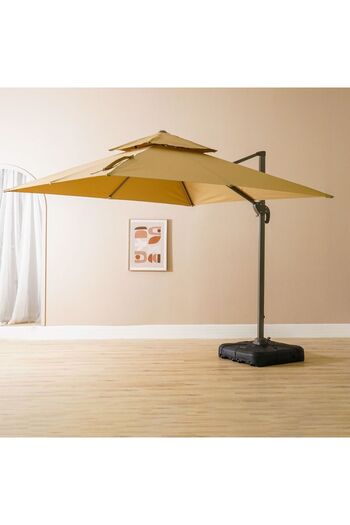 Danube Home Alina Outdoor Umbrella with Base - Beige, Aluminium & Polyester, 1 Year Warranty, 300cm Canopy