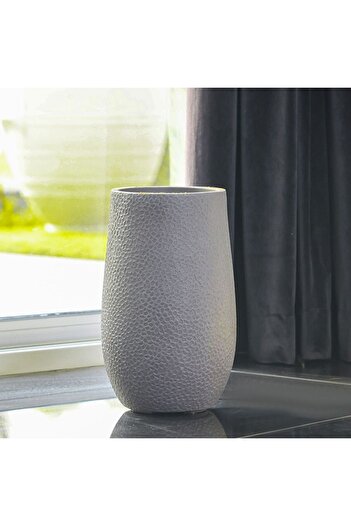 Danube Home Fiber Clay Pot with Volcanic Design - Grey - 25x25x40 CM - Stylish Outdoor Garden Accessory