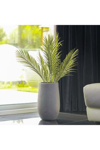 Danube Home Fiber Clay Pot with Volcanic Design - Grey - 25x25x40 CM - Stylish Outdoor Garden Accessory