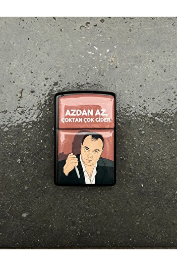 Duftpalm Kurtlar Vadisi Azdan Az Çoktan Çok Gider Tasarımlı Benzinli Siyah Çakmak