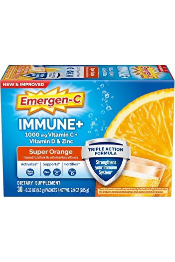 Emergen-C Immune Plus 1000 mg Vitamin C with Vitamin D and Zinc, Antioxidants and Electrolytes, Oran