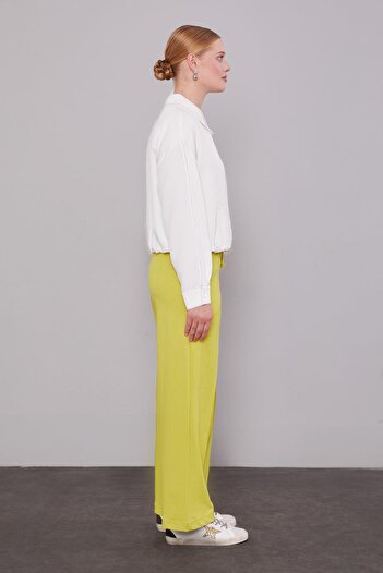 Levidor Pistachio Green Elastic Waist Trousers with Eyelet Detail