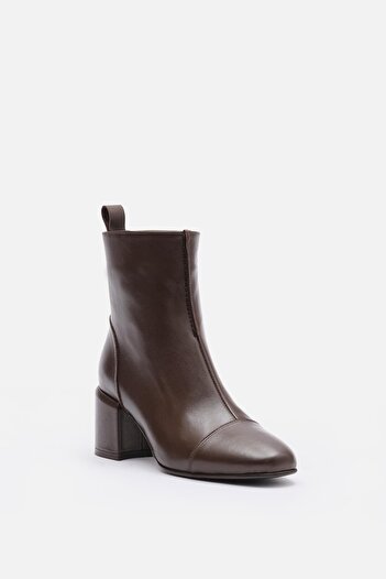 Bestyle Nyx Women's Brown Genuine Leather Zippered Heeled Boots