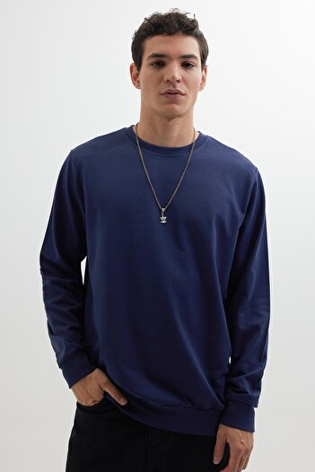 Tudors Men's Relax Fit Comfortable Cut 100% Cotton 2 Thread Crew Neck Navy Blue Sweatshirt