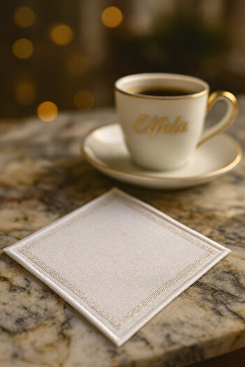 ELFİDA Luxury Embroidered Cocktail Coffee Serving Tray Napkin Mini Placemat Glitter - Baroque Design 2 (1 Piece)