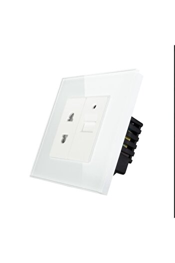 Bingoelec Complete Italian Standard Socket + CAT6 Internet Socket with Glass Frame, White