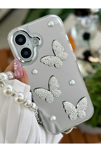 Go Aksesuar iPhone 17 Compatible Mirrored Charm Butterfly Toy Design Silicone Case
