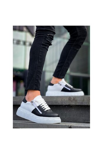 Zerenyus Zr-X155 Premium White Black Zippered High Sole Casual Sports Shoes