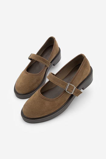 Marjin Women's Loafer Strap Casual Shoes Norgi Tan Suede