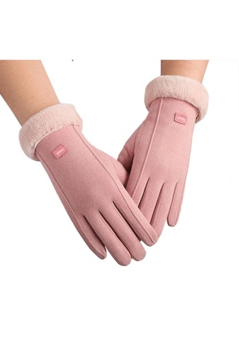 PriStyle Women's Winter Gloves made from Soft Velvet with Fluffy Fur, Elegant and Warm, Powder Pink