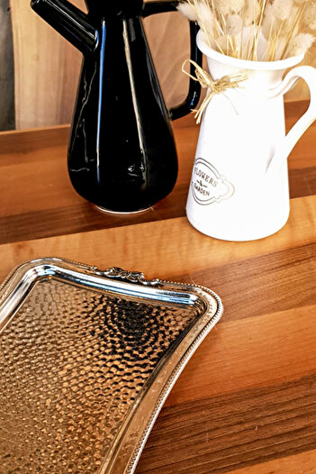 Tezyinat Wood Stainless Forged Metal Serving Tea Coffee Catering Presentation Tray (Not Rusting)