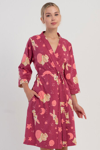 VİENETTA Cotton Women's 3/4 Sleeve Dressing Gown, 504025