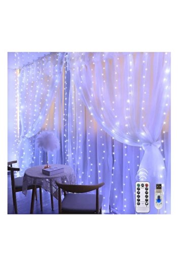 Unbranded/Generic Perdea luminoasă de instalare albă 3x3m cu telecomandă, 300 LED-uri