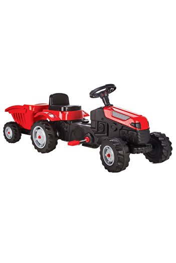 PİLSAN Active Red children's tractor with trailer, chain transmission, steering wheel with horn, adjustable seat