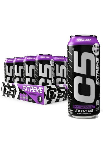 C5 Energy C5 Drink Extreme Mixed Berry Pre Workout Sugar Free, Zero Calories, High Caffeine, (Box Of 12PCS)