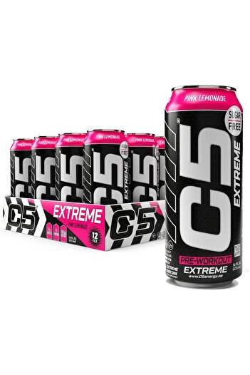 C5 Energy C5 Drink Extreme Pink Lemonade Pre Workout Sugar Free, Zero Calories, 200mg (Box Of 12 PCS)
