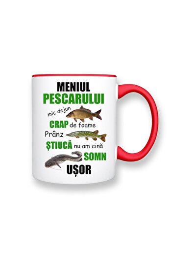 OEM Personalized mug for Fisherman with message: 'Fisherman's Menu', Betaprint, white with red interior,
