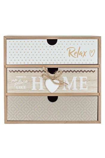 SHOPIENS Decorative Wooden Box "Home" Model, 3 Drawers, and White, 20x15x18cm