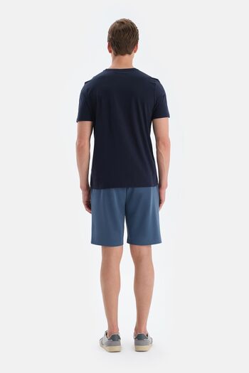 Eros Indigo Pocketed Lace-Up Modal Pique Shorts