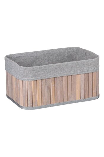 Jumbo Bamboo and Grey Fabric Storage Basket, 32x22x16cm