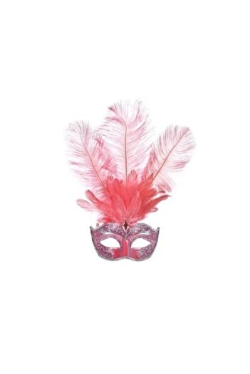BUR Pink mask with 3 feathers for party