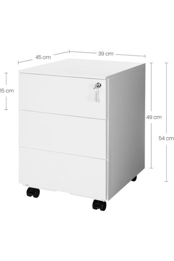 SONGMICS Dulap mobil de birou tip rollbox, 3 sertare pentru documente, corp preasamblat, 45x39x54 cm, alb