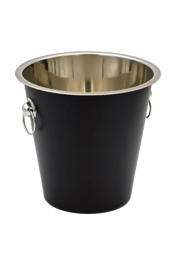 OEM Ice bucket made of metal with rings, matte black, 22.5 x 21 cm, tongs included