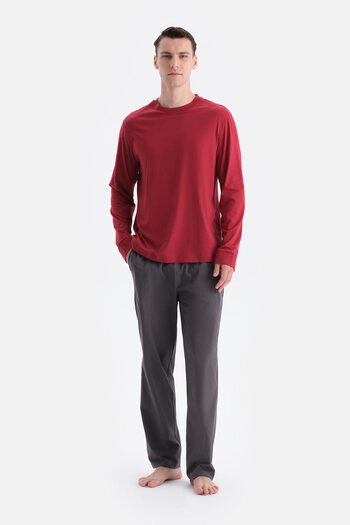Eros Burgundy Knitwear Banded T-Shirt Pants Set