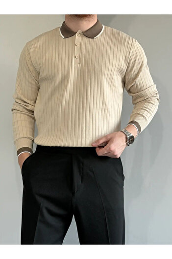 MENOFOURSWEAR Old Money Premium Long Sleeve Men's Knitwear Sweater Beige