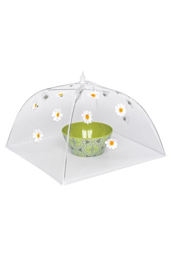 ANTBRO Foldable Protective Mesh for Food, Square with Floral Design, White, 36x36x36cm